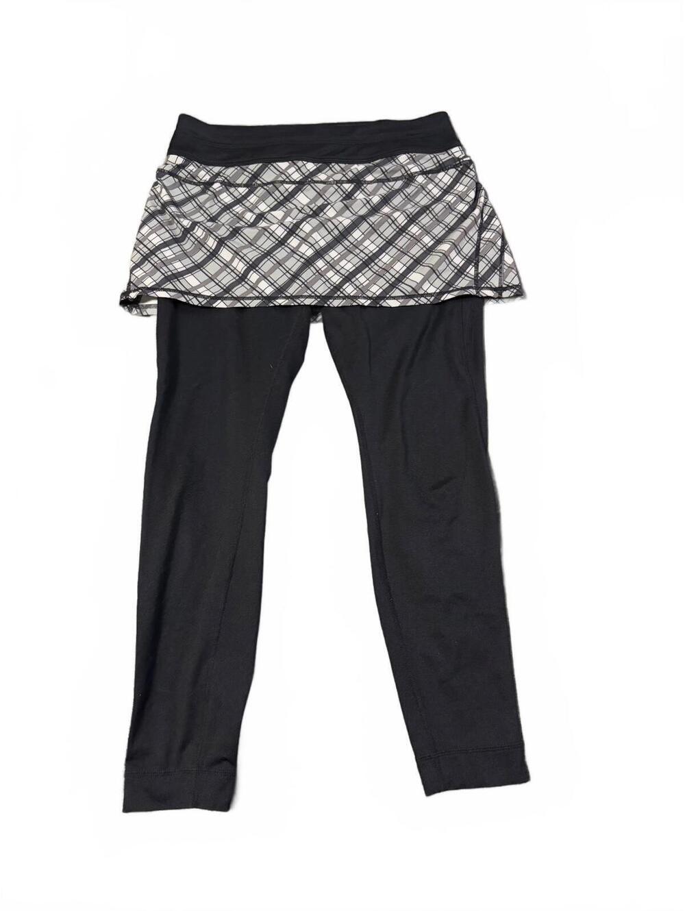 Athleta Black Plaid Waist Skirted Capri Leggings Medium